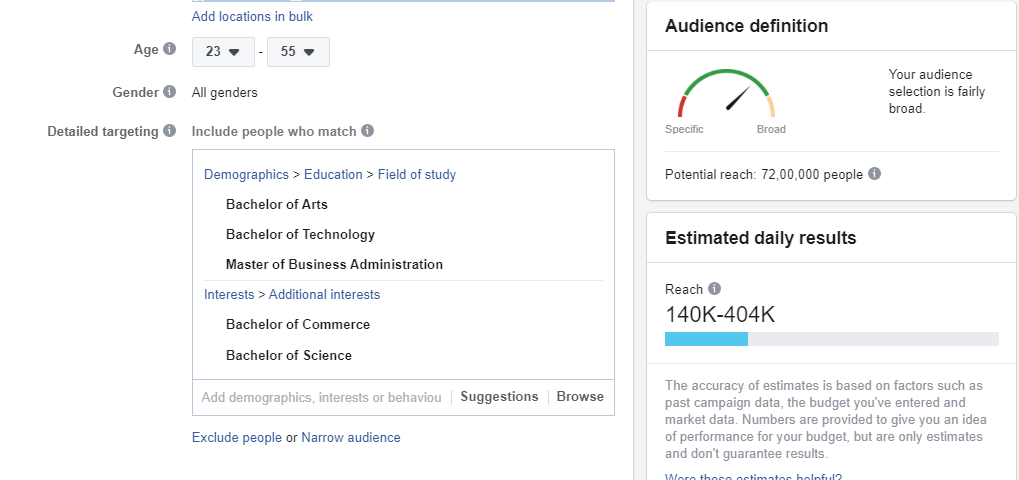 detailed audience creation FB